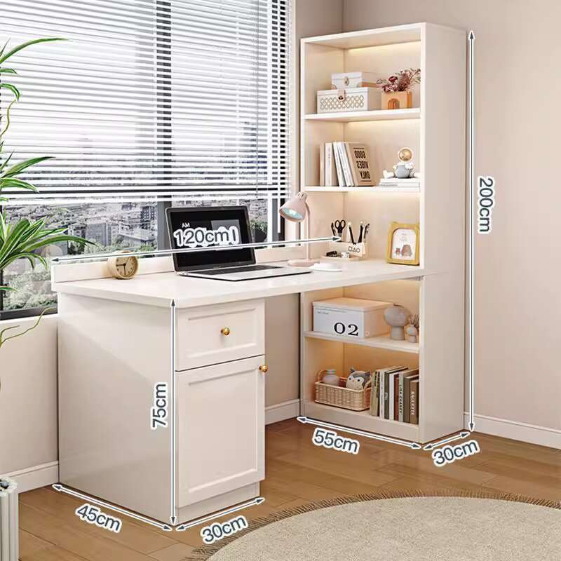 ☑♥ Cream Style Computer Desk Corner Desk Bookshelf Combination Home ...