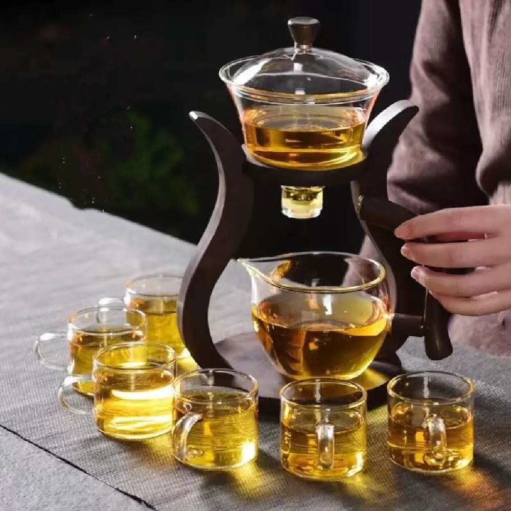 Heat-Resistant Glass Tea Set Magnetic Water Diversion Rotating Cover ...