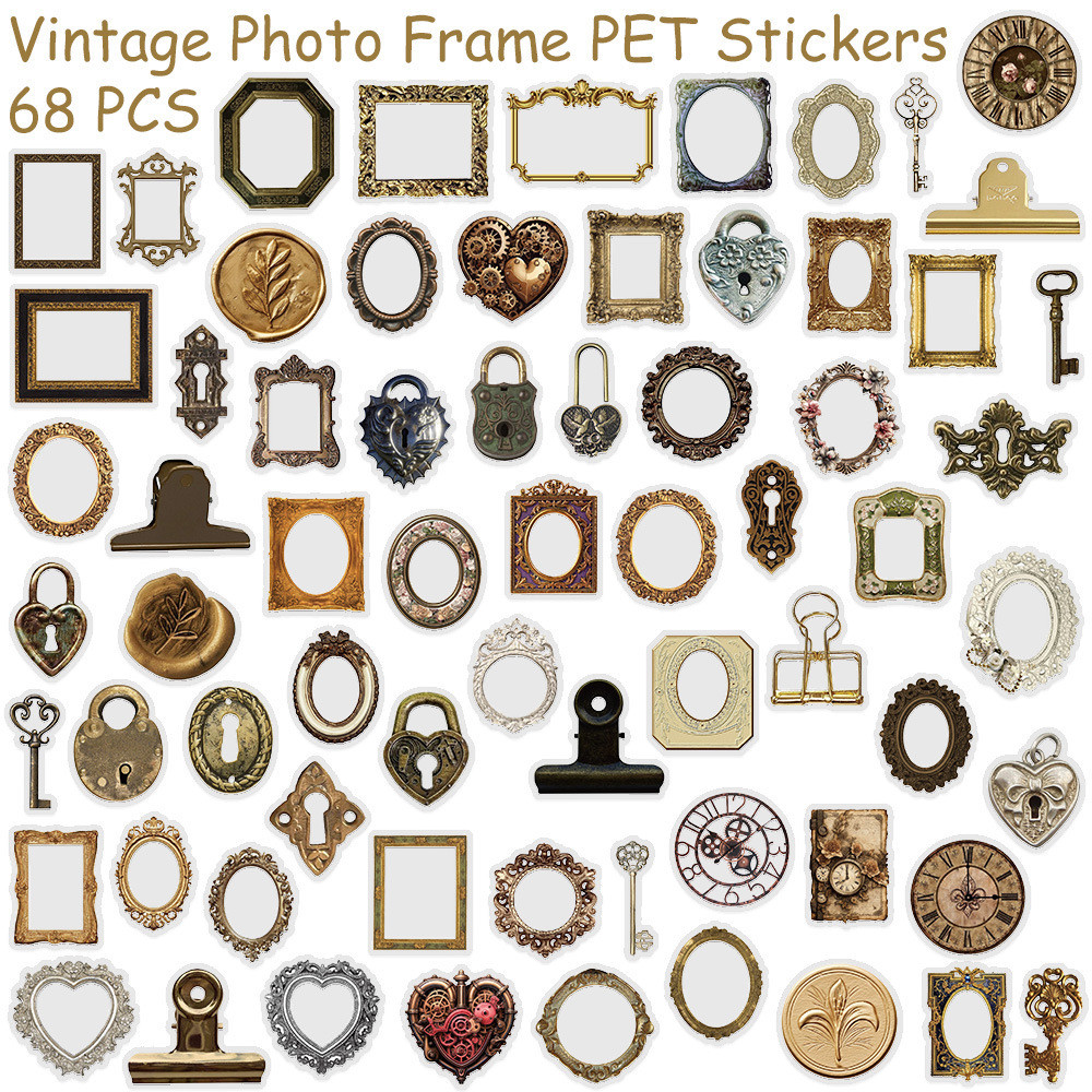 68 Retro Artistic Style Photo Frame PET Transparent Stickers Luggage ...