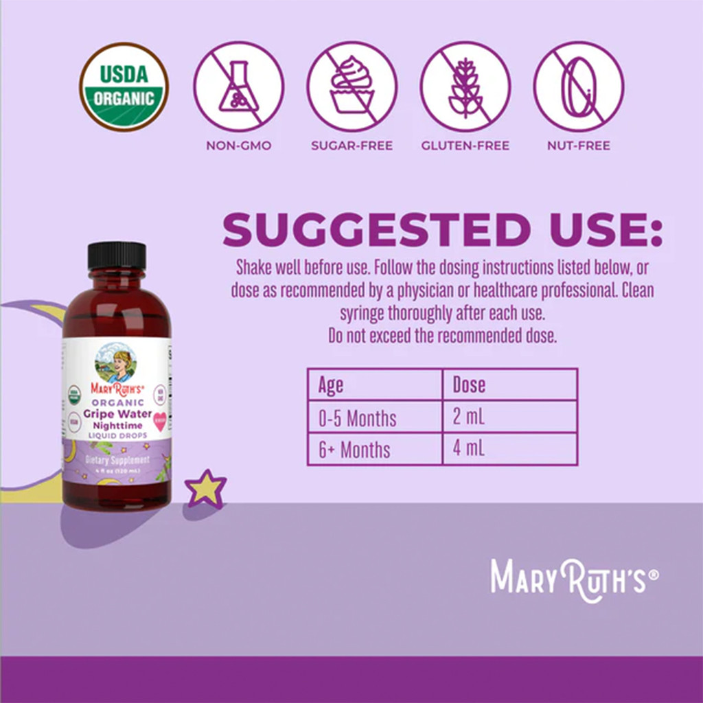 Mary Ruth's Nighttime Gripe Water Drops for Little One's Tummy (4fl oz ...
