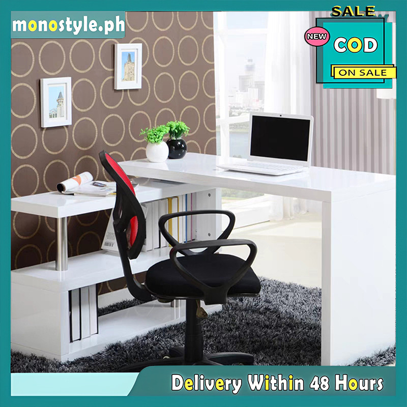 MONOSTYLE Rotating Computer Table Study Desk Desktop Bookshelf Office ...