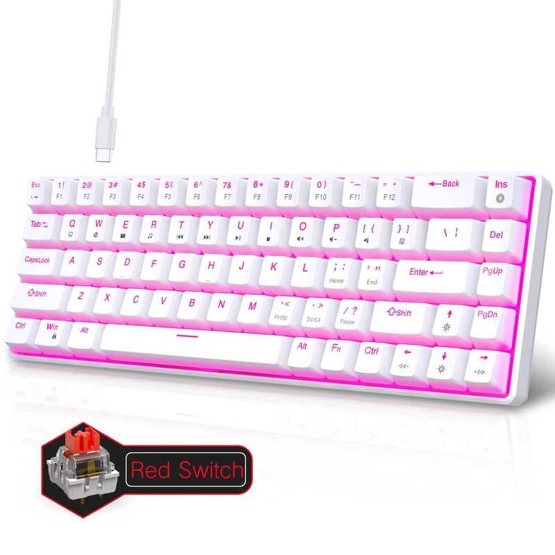 68 2 F Keys Mechanical Keyboard Ergonomics Pink Light RGB Backlit LED ...