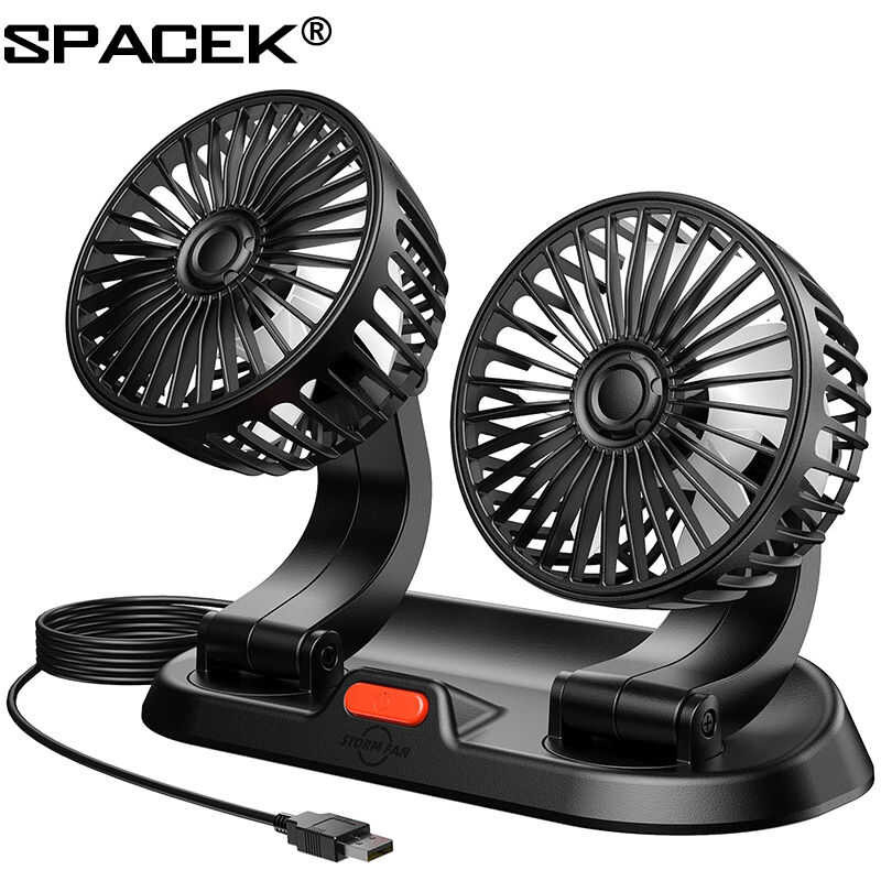 SPACEK Car Fan - Dual Head USB For Car, Portable Vehicle Cooling ...