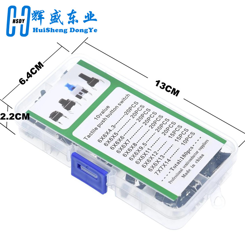 180PCS 10 Type 6*6 Light Micro Touch Switch Set Push Button Switch Kit ...