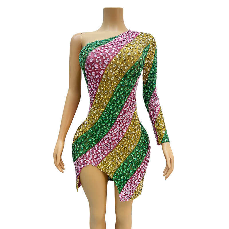 Singer Female Performance Outfit Single Shoulder Sleeve Colorful ...
