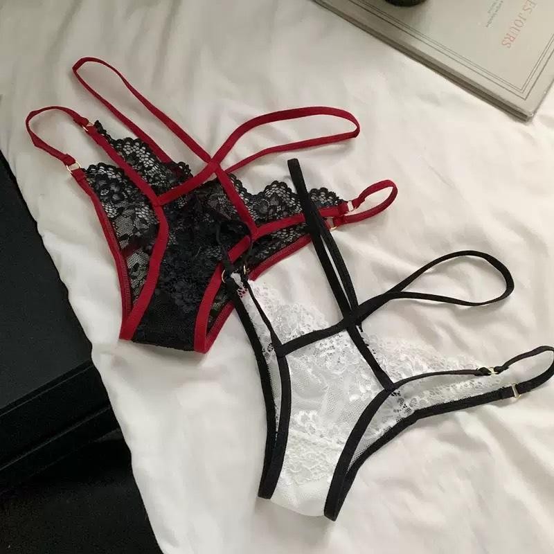 ECMLN Women Lace Low‑Waist Strap Panties Hollow‑Out Contrast Color ...