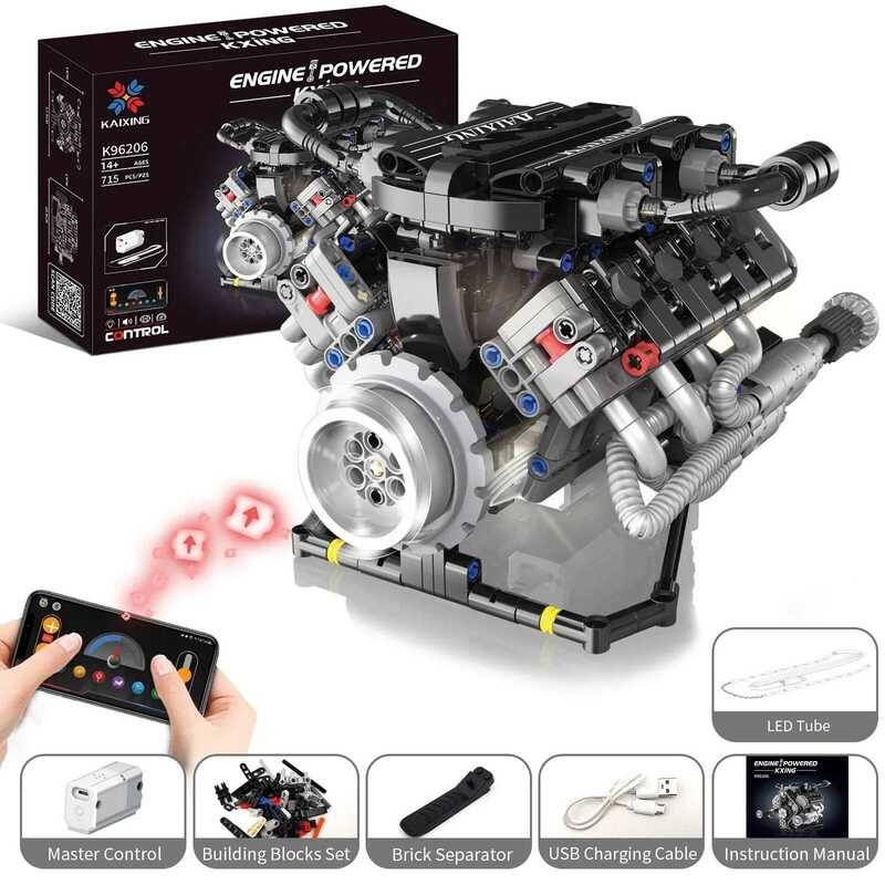 K96206 715Pcs V8 Engine Model Bric MOC Kit Programmable Car Building ...