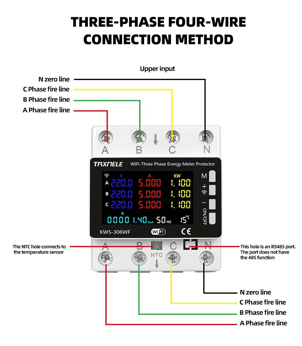 TUYA Wifi 3 Phase AC 85-290V 80A Power Energy Meter Monitor Voltage ...