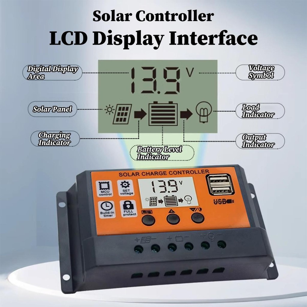 12V 24V Solar Panel Charge Controller 10A 20A 30A 40A 50A 60A Automatic ...