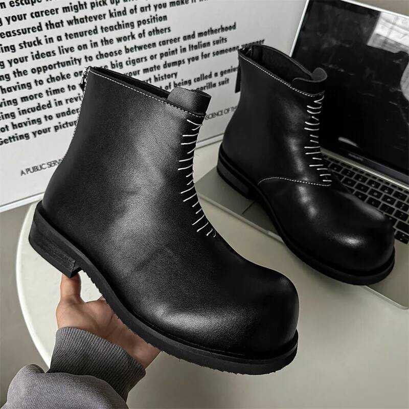 Xj Men's Fashion Punk Rock Original Leather Boots Big Toe Designer ...