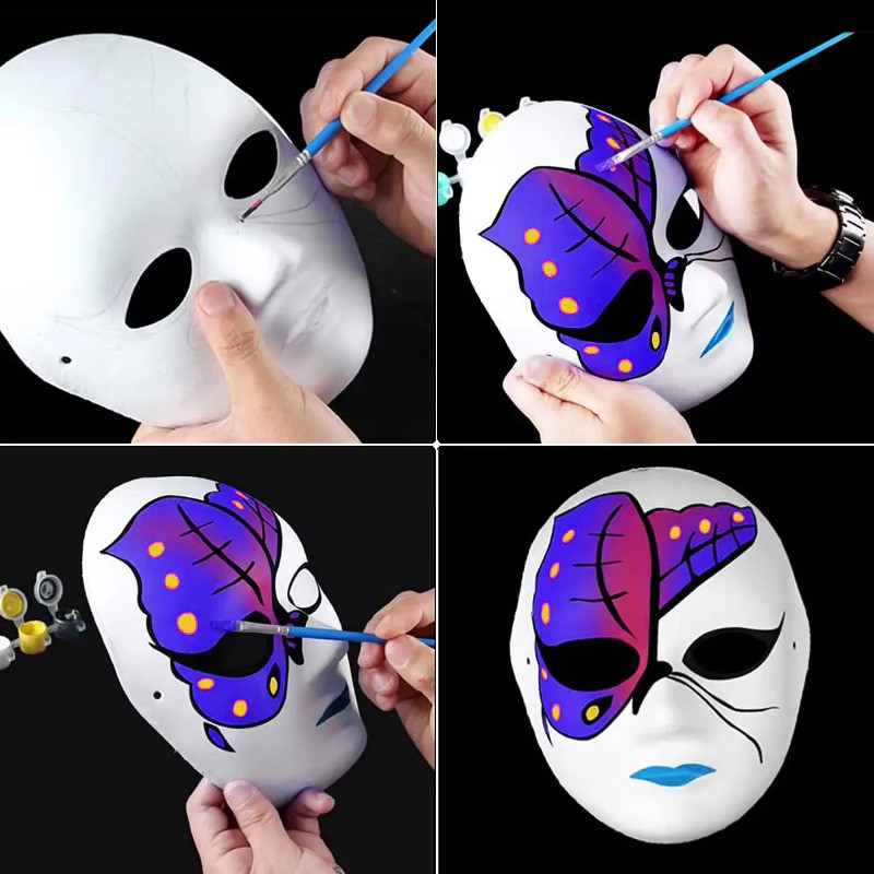 5/3/1PCS DIY Full Face Craft Masks Blank White Paintable Paper Mache ...
