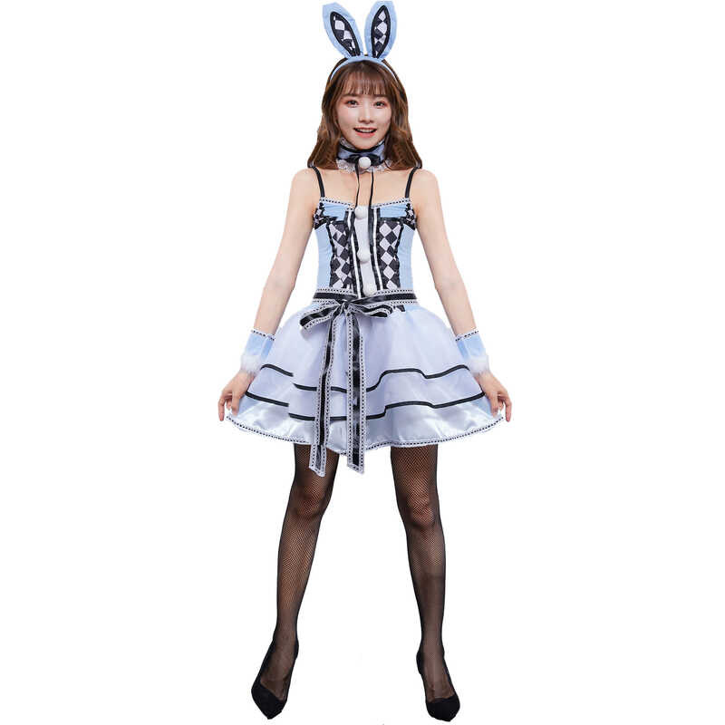 Japanese Halloween Costume Cute Plaid Bunny Outfit Game Uniform Cosplay ...