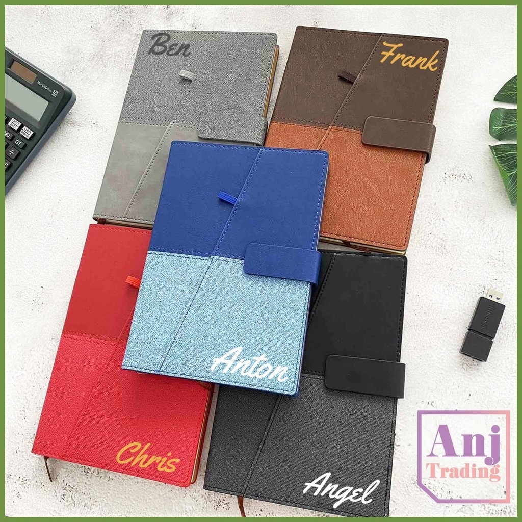PERSONALIZE NAME Leather Notebook Journal w/ Magnetic Side Pocket and ...