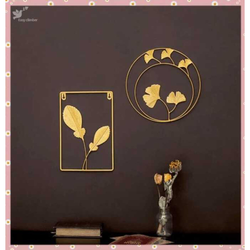 (Cod) Metal Wall Decoration, Square Frame, Leaf Art Gold Frame Artwork ...