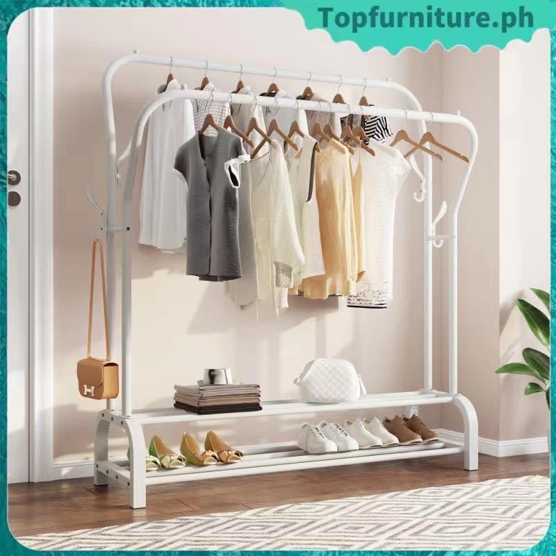️PHFloor Coat Rack Double pole Bedroom Pole Hanging Clothes Rack ...