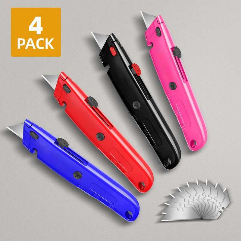 4 Pack Cutter Retractable and 10Pcs blade, Heavy Duty Box Utility ...