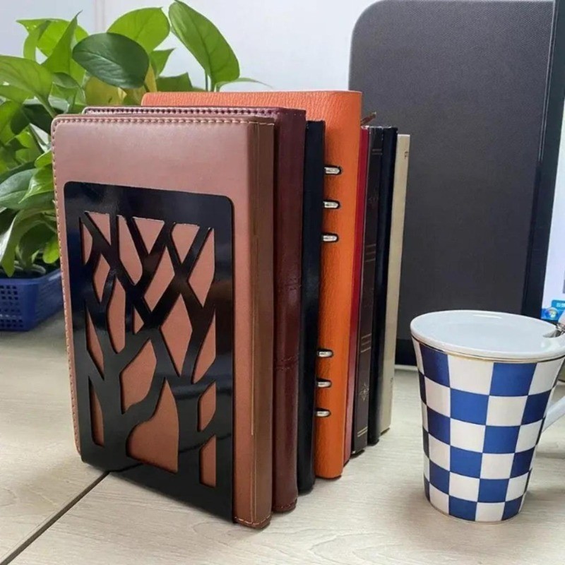 2pcs Metal Bookends Pure Color Hollow Pattern Book Ends Supports for ...