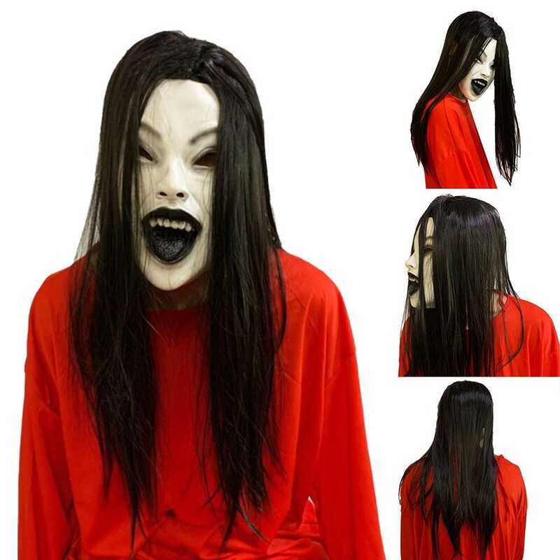 Latex Mask Scary Woman Masks Realistic Long Hair Party Cosplay Costume ...