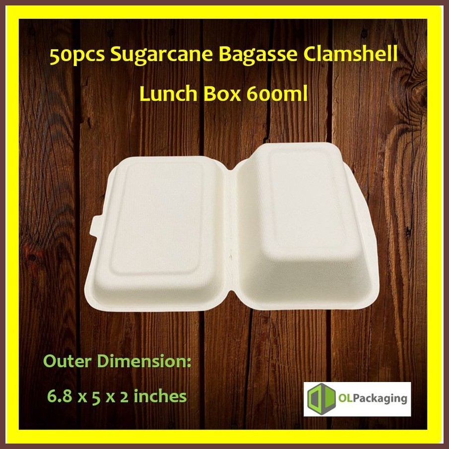 50pcs Sugarcane Bagasse Clamshell Lunch Box 600ml | Shopee Philippines
