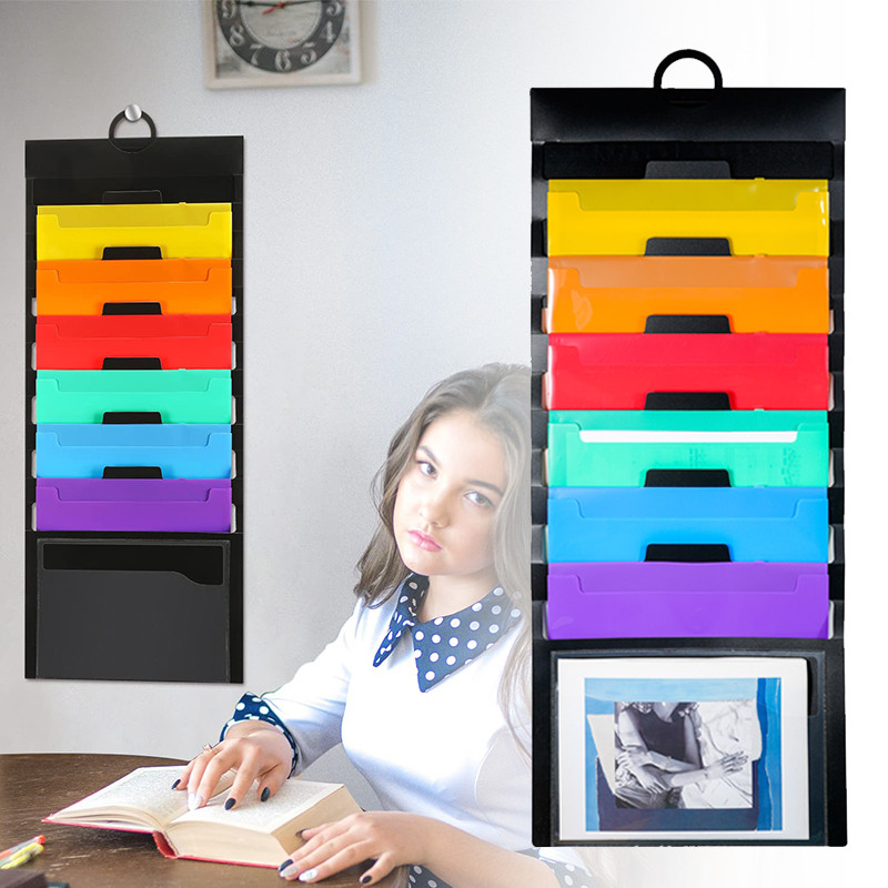 6 Pockets Hanging Wall File Organizer Multicolor Wall File Organizer ...