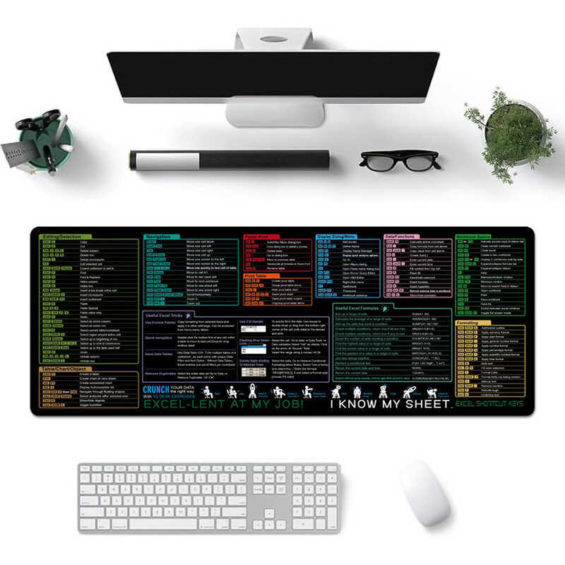 Excel Shortcut Keys Mouse Pad - Extended Large Cheat Sheet Gaming ...
