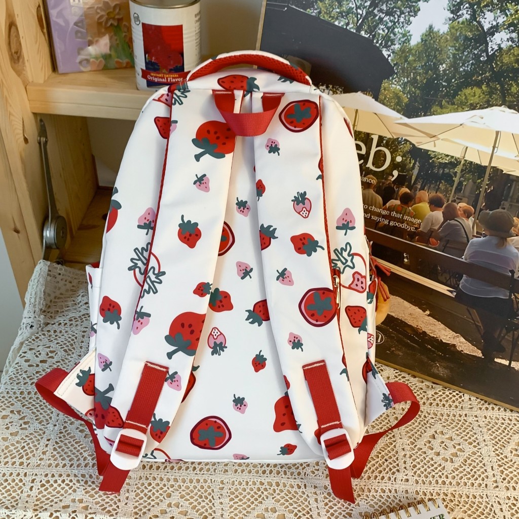 Cartoon Strawberry Print Cute Fashionable Backpack With Multiple ...