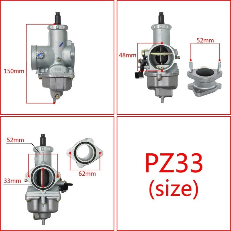 PZ33 Carburetor 33mm Lever Choke Carby CG TMX 250cc 300cc 350cc 400cc ...