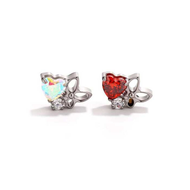 Taotai Titanium Alloy Heart Butterfly Earrings with Dia Inlay Internal ...