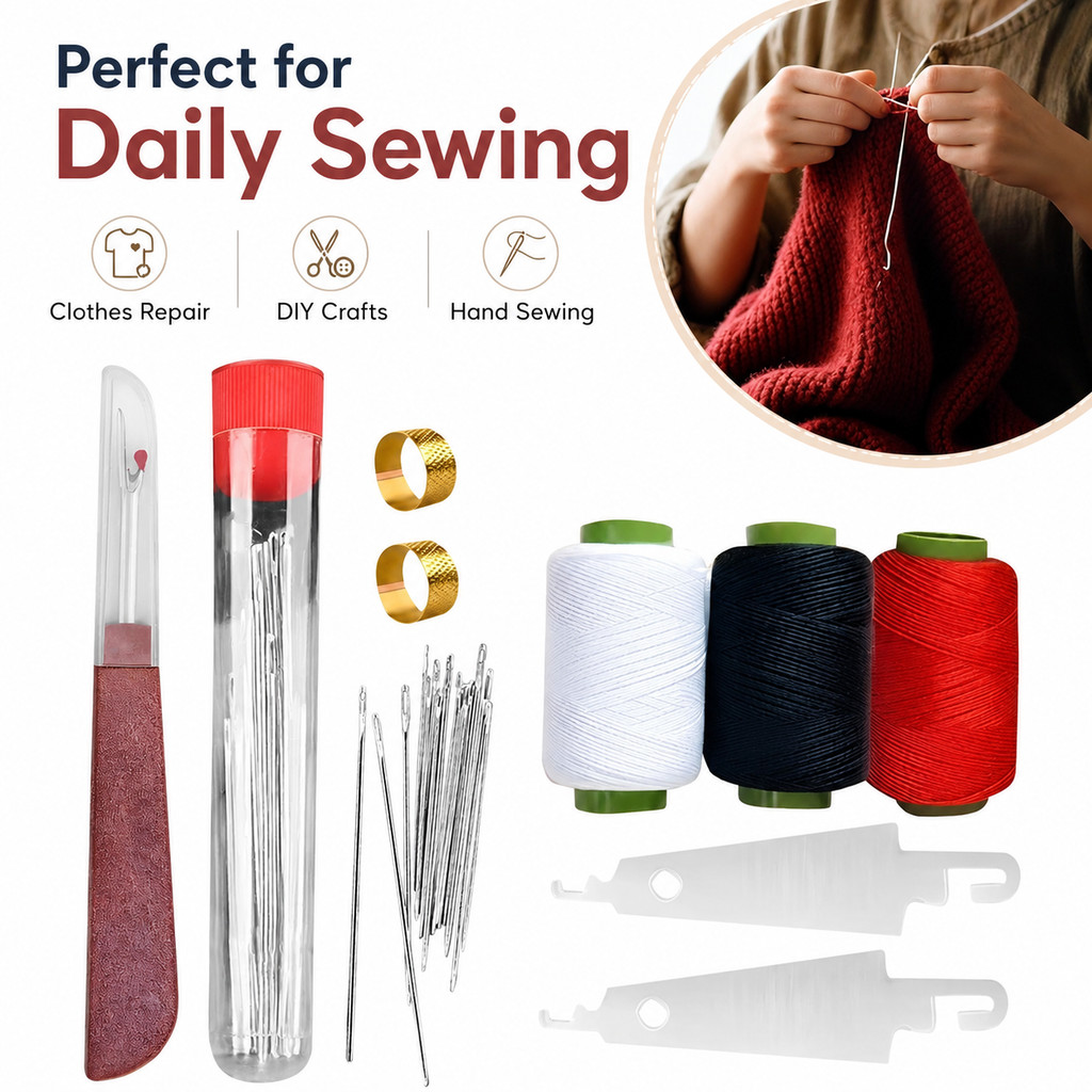 34PCS Large Eye Hand Sewing Needle Set 5 Sizes with Storage Case ...