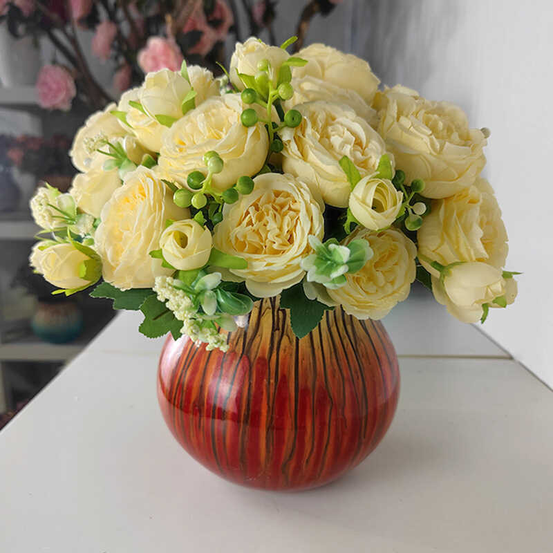 Home Decor Artificial Fake Flowers Small Bundle Roses Arrangement ...