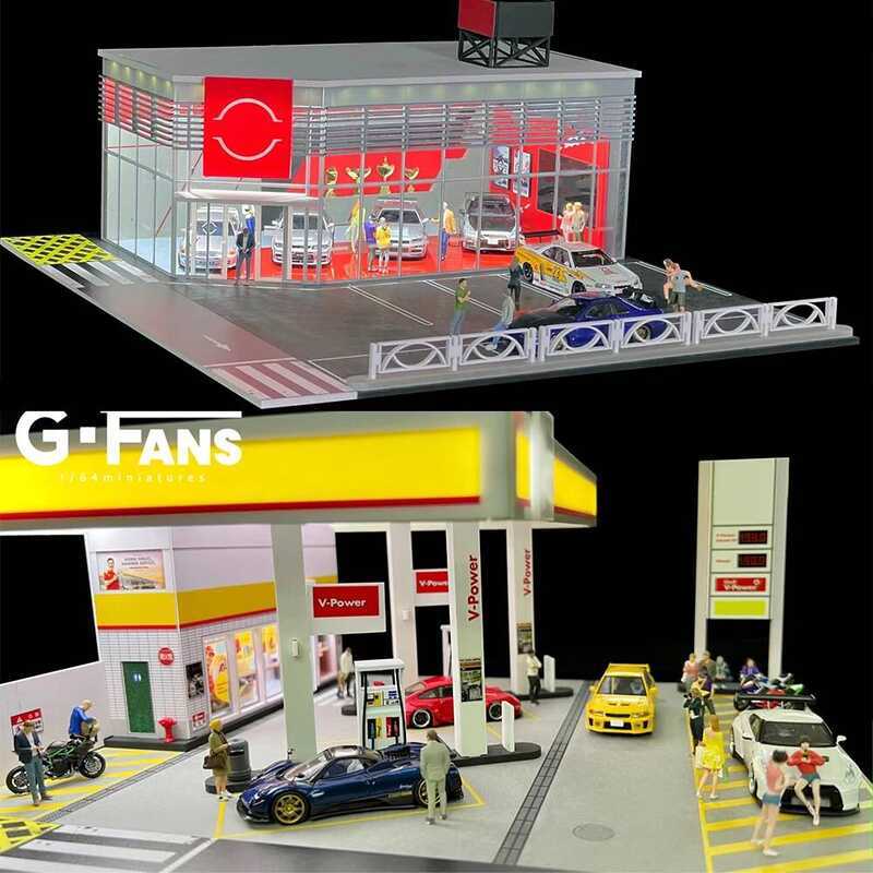 Xj GFANS 1:64 Scale Ama Car Garage Model LED Lighting City Car Parking ...