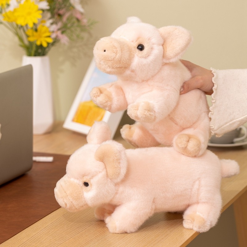 Lifelike Pink Pig Plush Toy Super Soft Fluffy Realistic Pig Stuffed ...