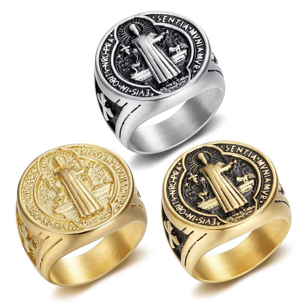 TRENDY Hiphop Gold Plated Cross Stainless Steel Religious Ring High ...