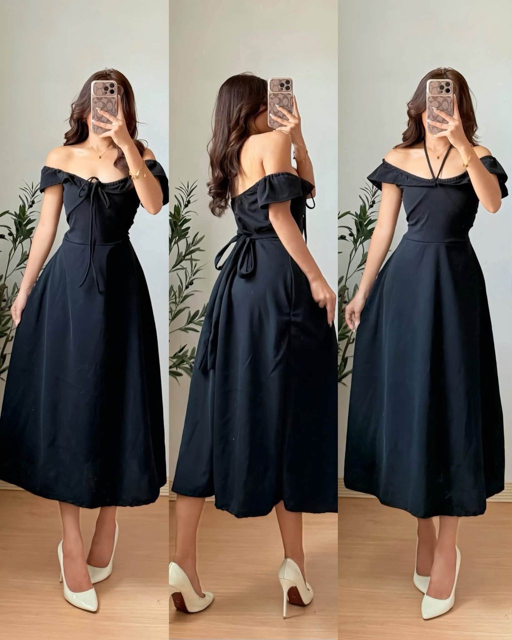 ZEALO Maika Off-Shoulder Ruffle Sleeve Drawstring A-Line Midi Dress ...