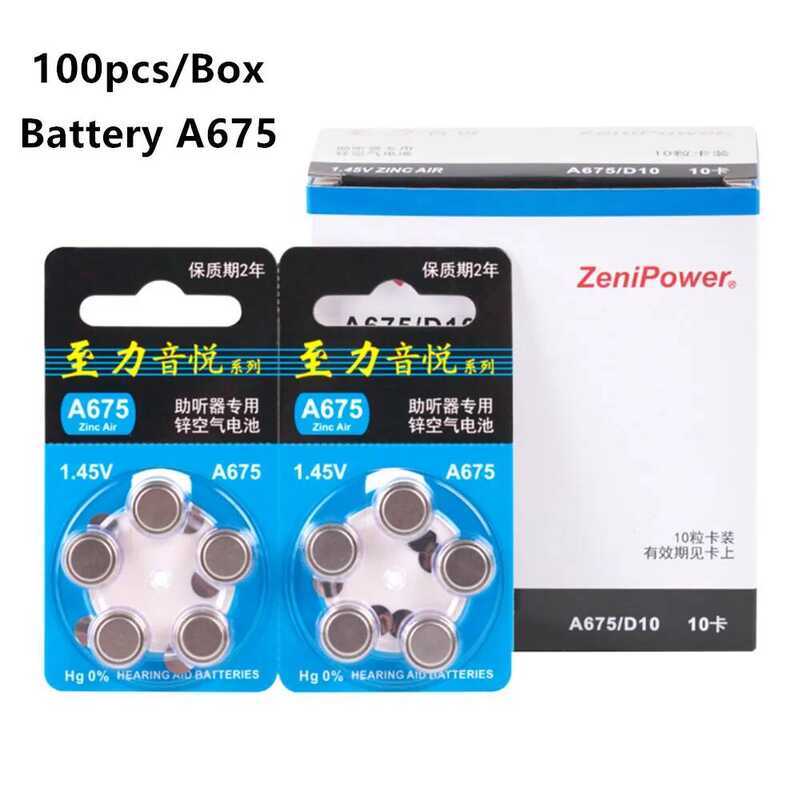 100Pcs/Box 5A Hearing Aid Battery Zenipower Zinc Air Batteries 675A 675 ...