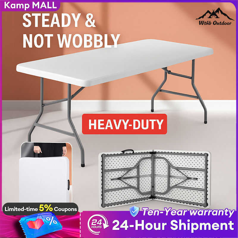 Heavy Duty Folding Table 6 Ft/Fold-In-Half Black/White Steel ...