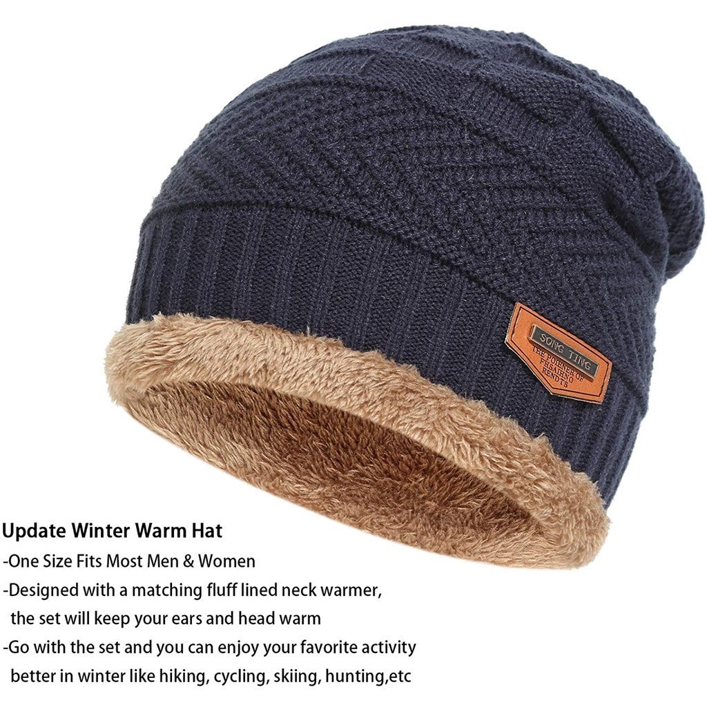 2PCS Fashion Men Women Winter Beanie Hat scarf Set Warm Knit Hat Thick ...