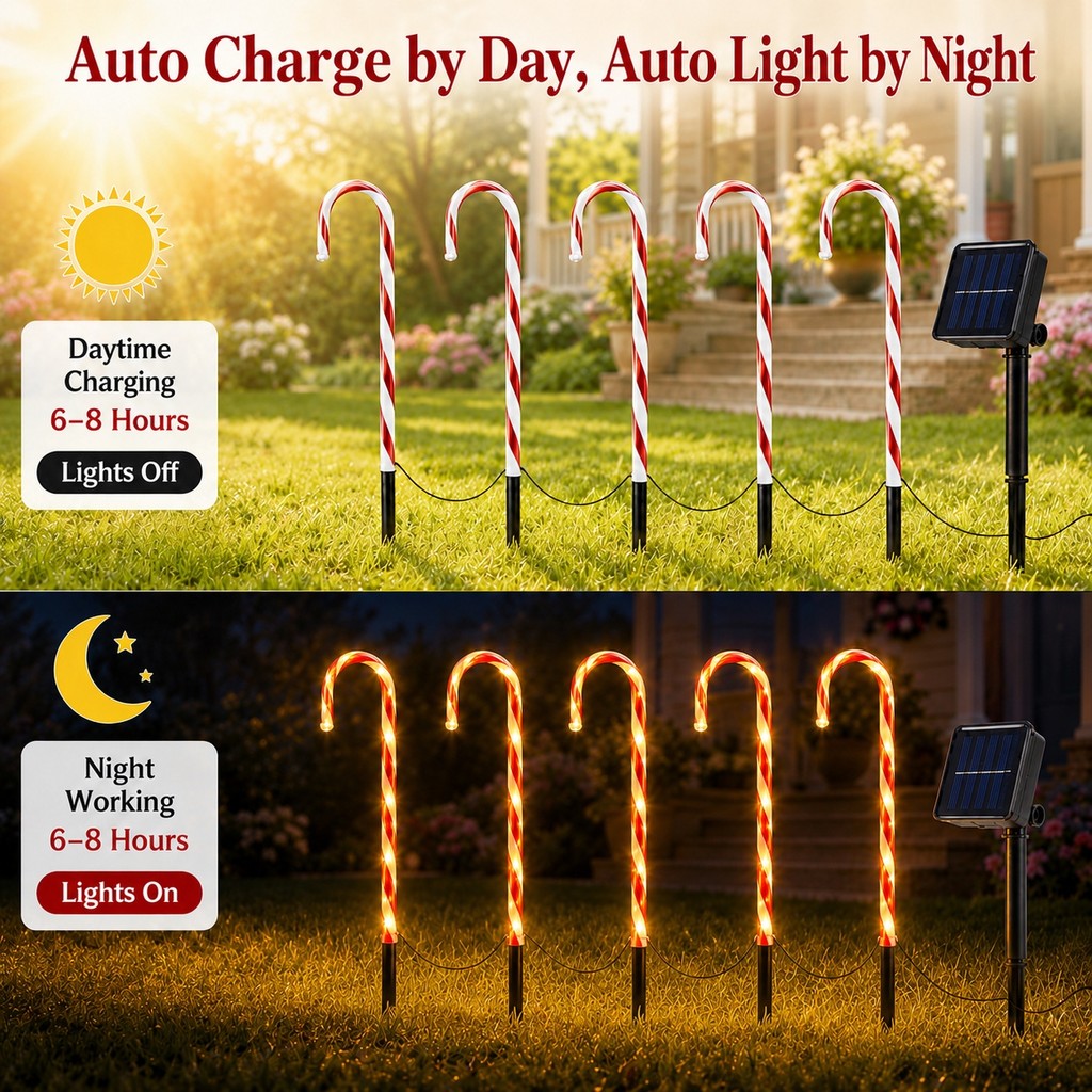 LED Solar Christmas Candy Cane Light Outdoor Decor Lights | Shopee ...