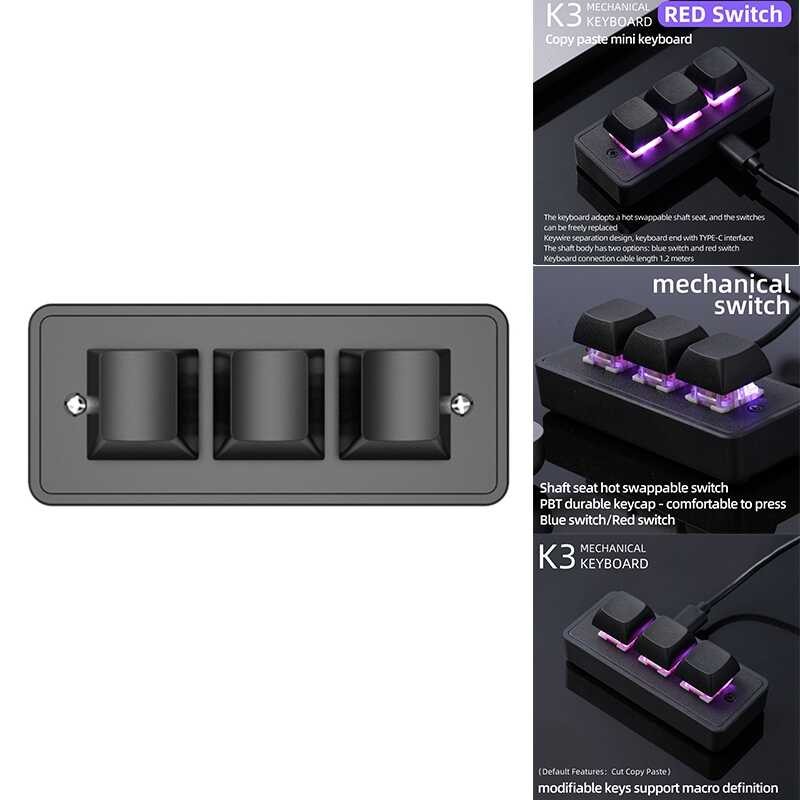 Custom Mini Keypad 3 Keys Programming Macro Keyboard Copy Paste Cut USB ...