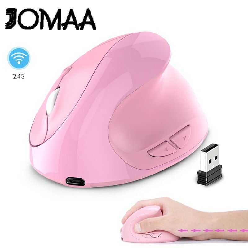 JOMAA Vertical Wireless Mouse 2.4G Rechargeable Pink Ergonomic Mice For ...