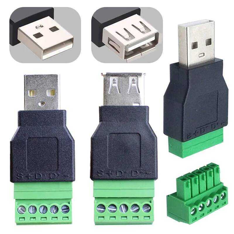 2.0 Solderless Male Plug Female Socket To 5Pin Screw Terminal USB A ...