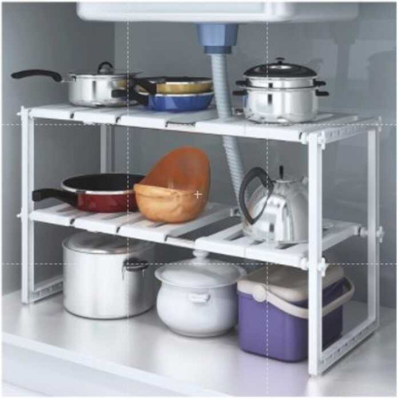 2 Tier Expandable Adjustable Under Sink Organizer Multifunctional Rack ...
