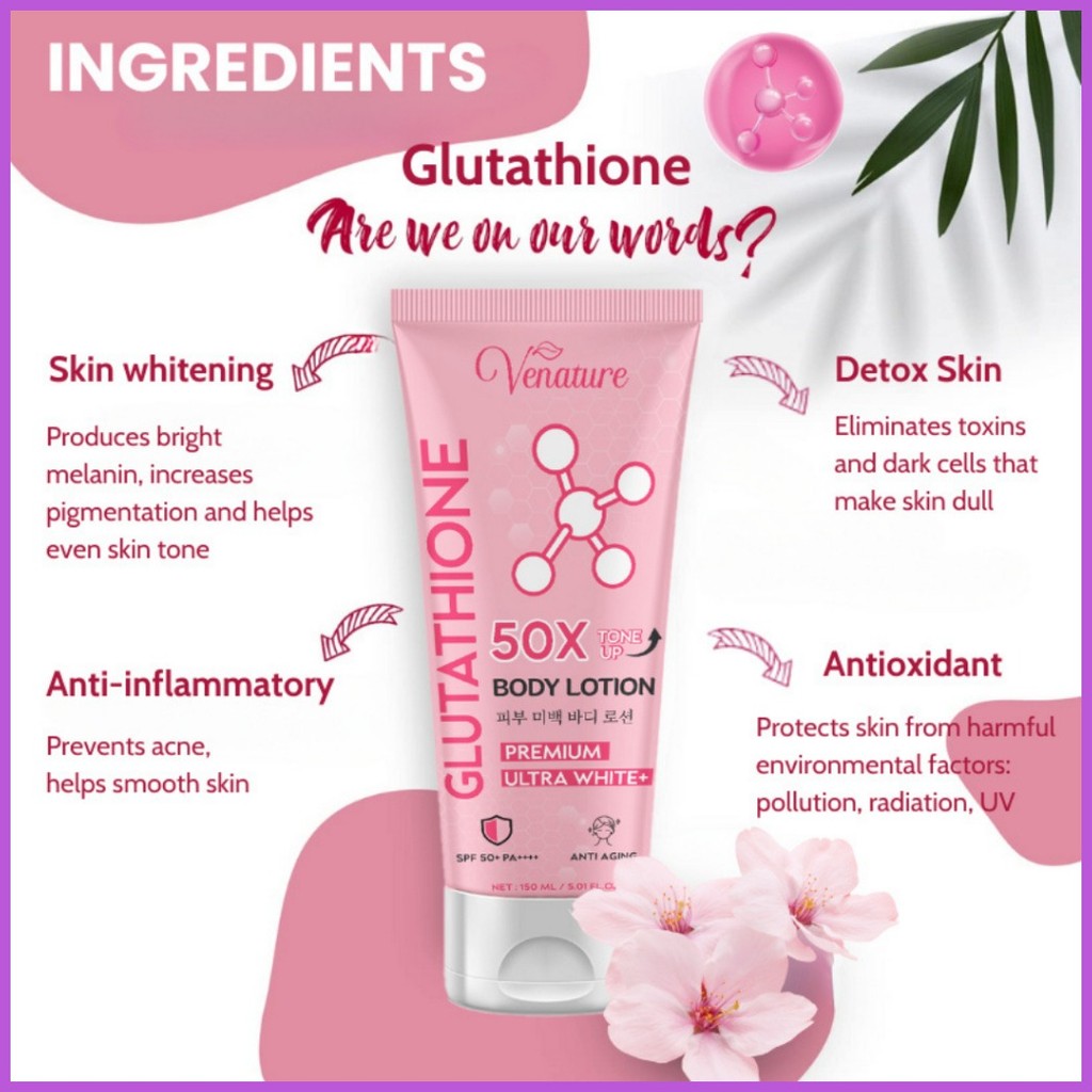 ☑ ▥ Venature Glutathione 50x Body Lotion Tone Up Whitening Skin Care SPF 50 Collagen Anti Aging 15