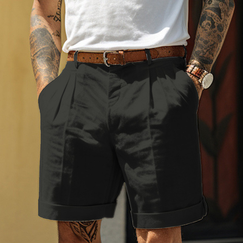 Men Short Linen Shorts Summer Shorts Pleated Shorts Pocket Pleated ...