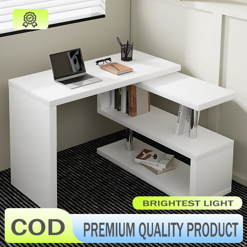 Corner desk Bookshelf integrated study table Long computer table ...