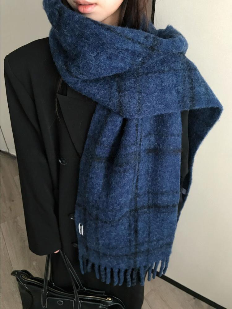Check Flow Scarf Dark Blue Thick Shawl Keep Warm | Shopee Philippines