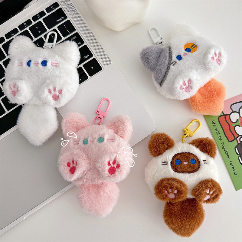 Plush Long Tail Cat Keychain Pendant Cute Soft Plush Toy Doll Backpack ...