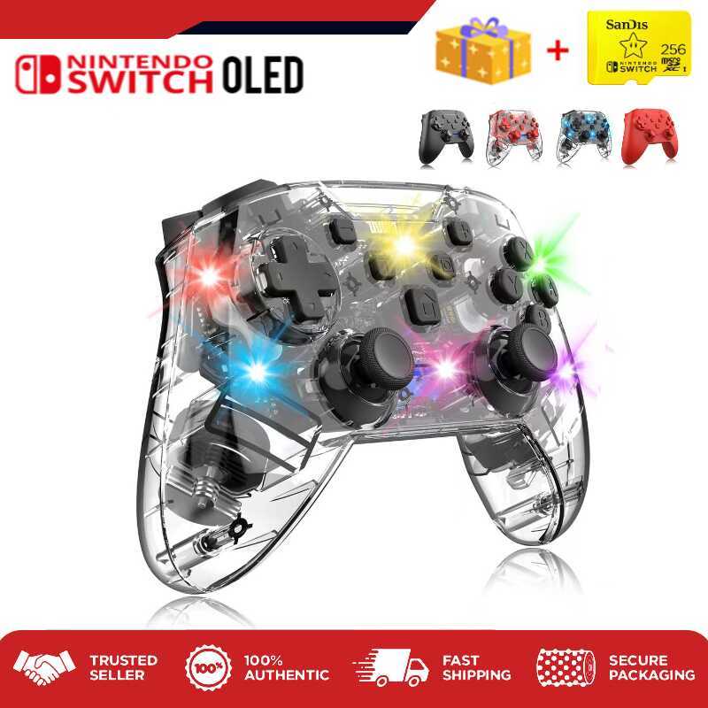 【Gift 256Gb SD Card】Transparent LED Light Game Controller For Nintendo ...