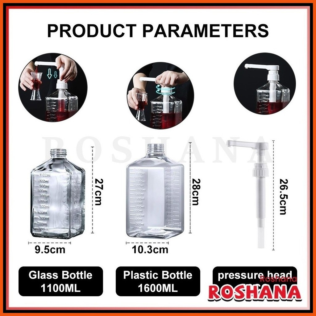 Plastic Glass Syrup Container with Pump (10cc) 1200/1600ml- For Sugar ...
