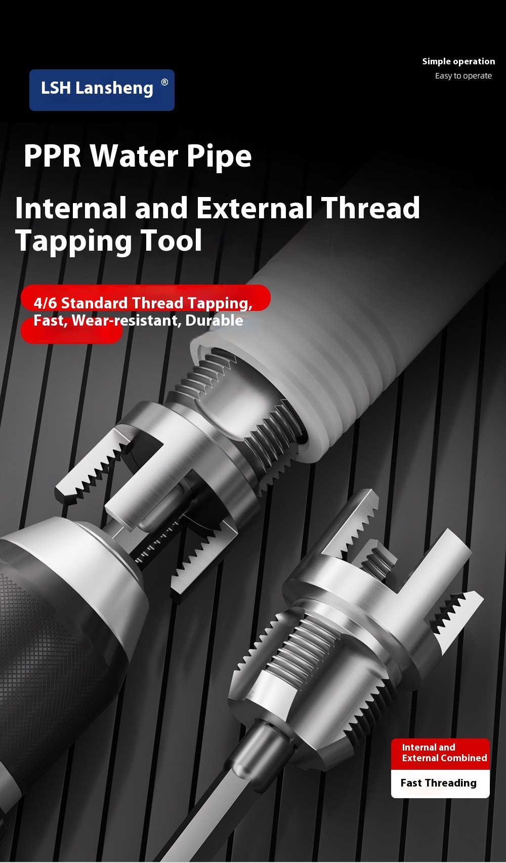 PPR Pipe Threading Tool Set, Inner and Outer Combined Tap Die Kit, 1/2 ...
